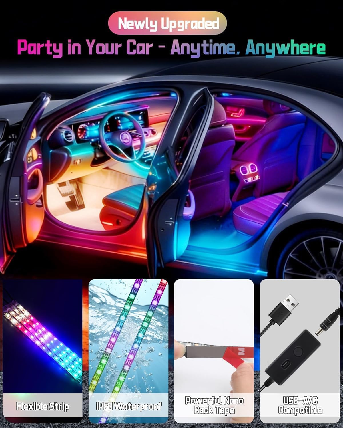 EJ's SUPER CAR interior lights mounted in an SUV with waterproof design.
