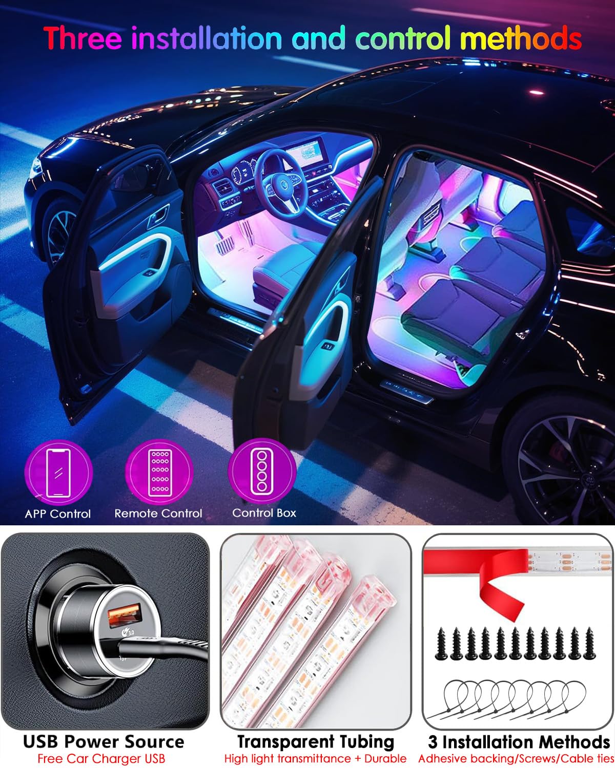 Hidden under-dash light strip by EJ's SUPER CAR creates a neat glow