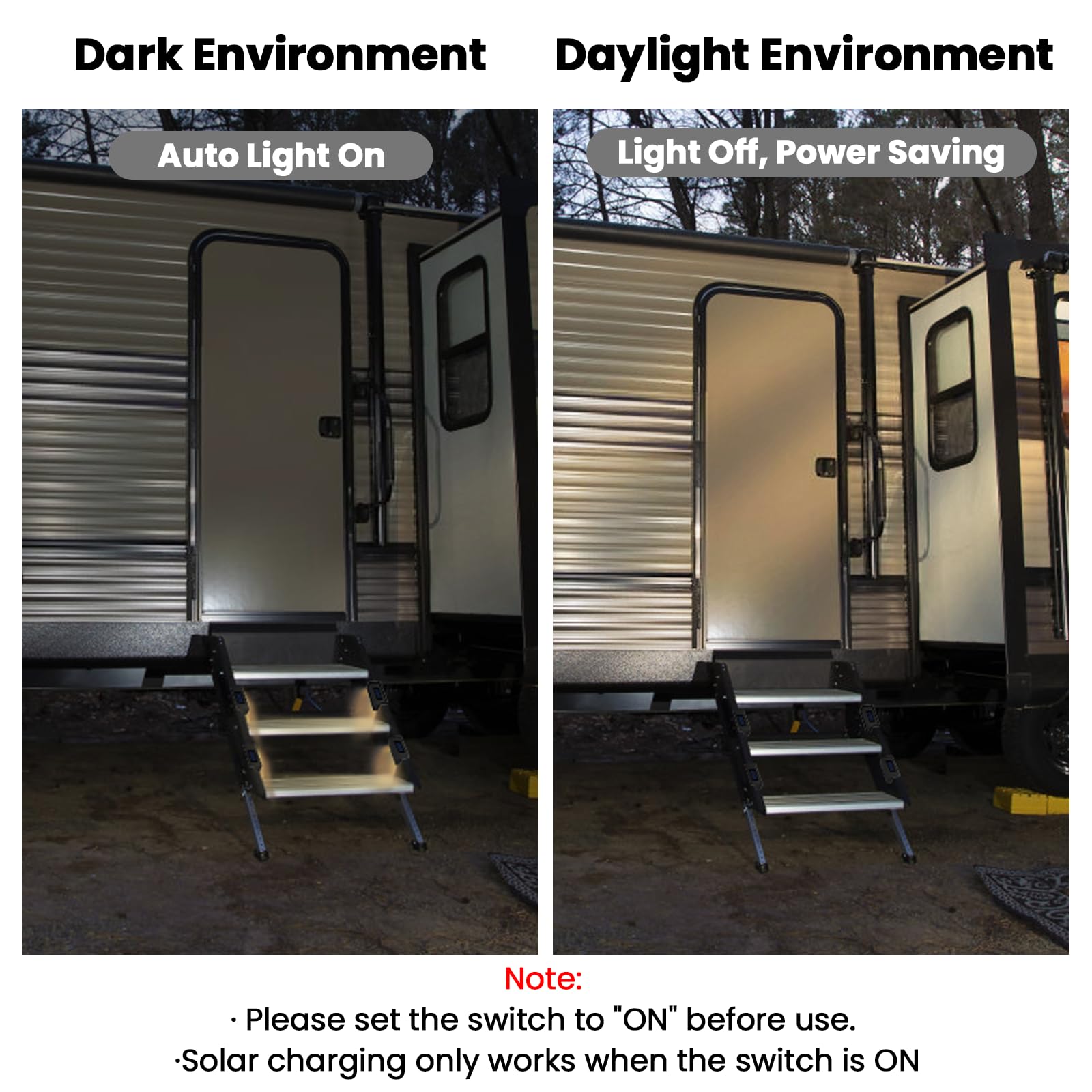 EJYTRVT dusk-to-dawn sensor lights the stairs automatically for hands-free safety.