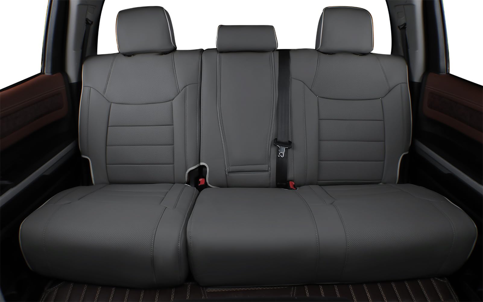 EKR airbags-safe seams, gray stitching close-up for safety compatibility