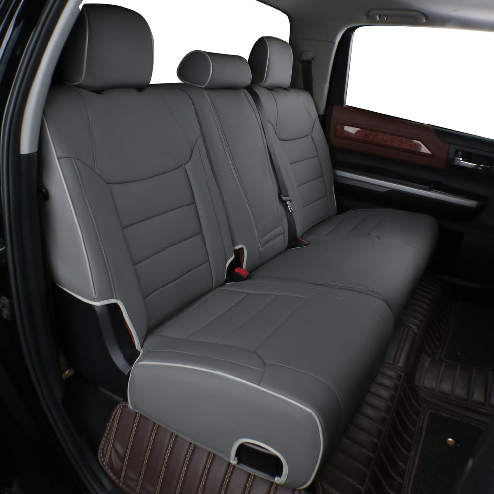 EKR seat covers demonstrating wipe-clean, spill-proof gray surface