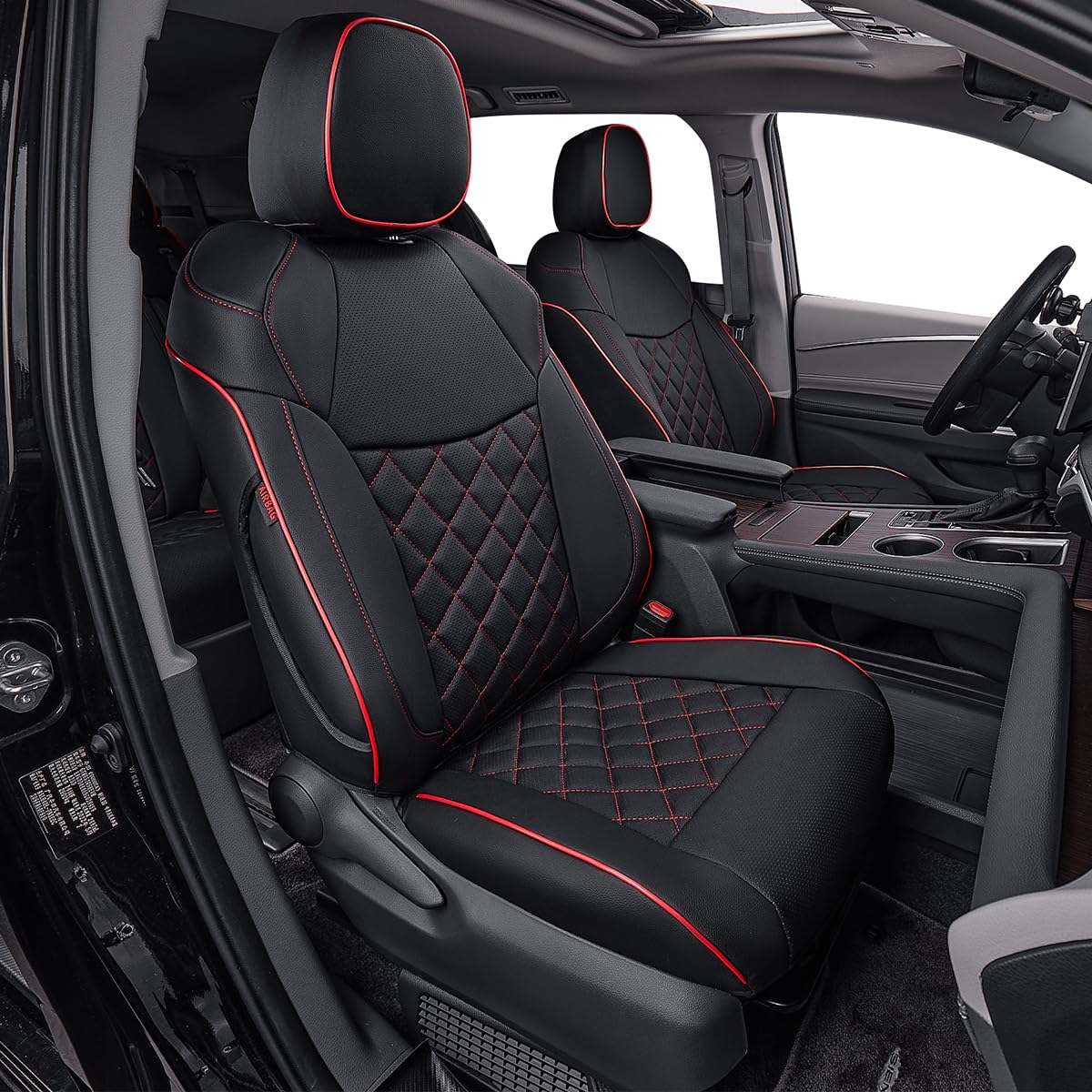 EKR Sienna full set seat covers in black with red piping for protected interior.