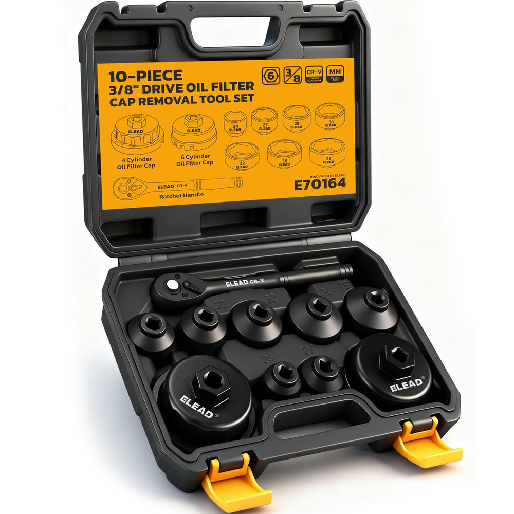 ELEAD 10-piece oil filter socket set for quick canister removal.