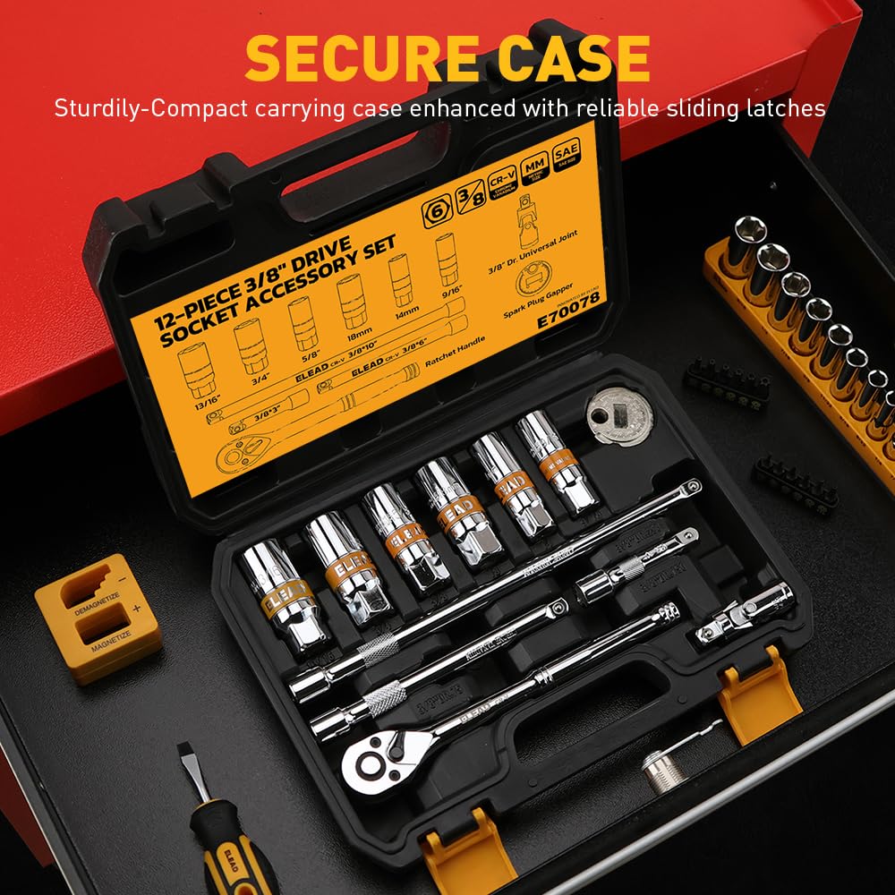 ELEAD 3/8 drive ratchet handle for smooth socket operation.