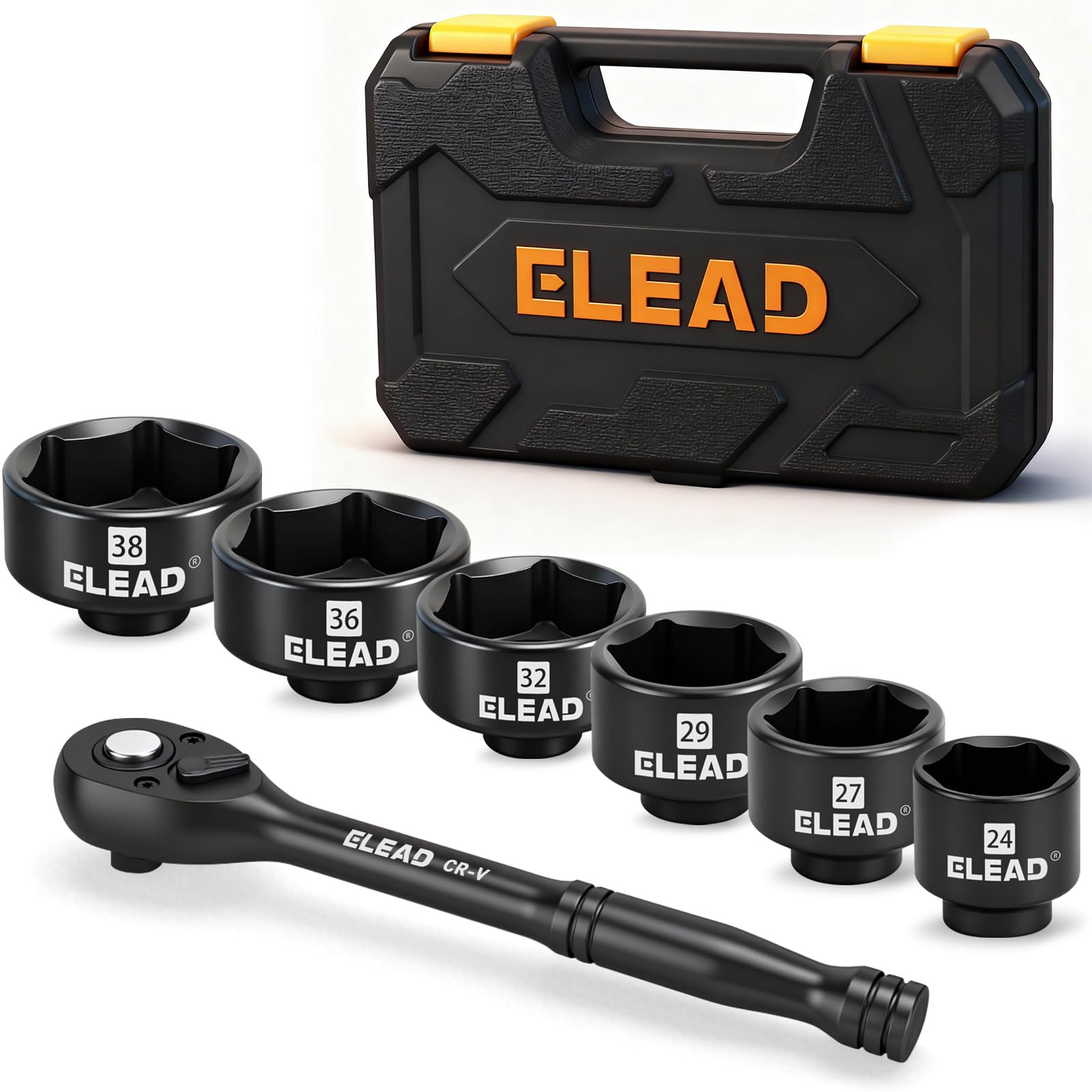 ELEAD 7-Piece 24-38mm Oil Filter Socket Set for efficient canister filter changes.