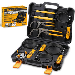 ELEAD 9-piece oil filter wrench set in a carrying case for organized storage.