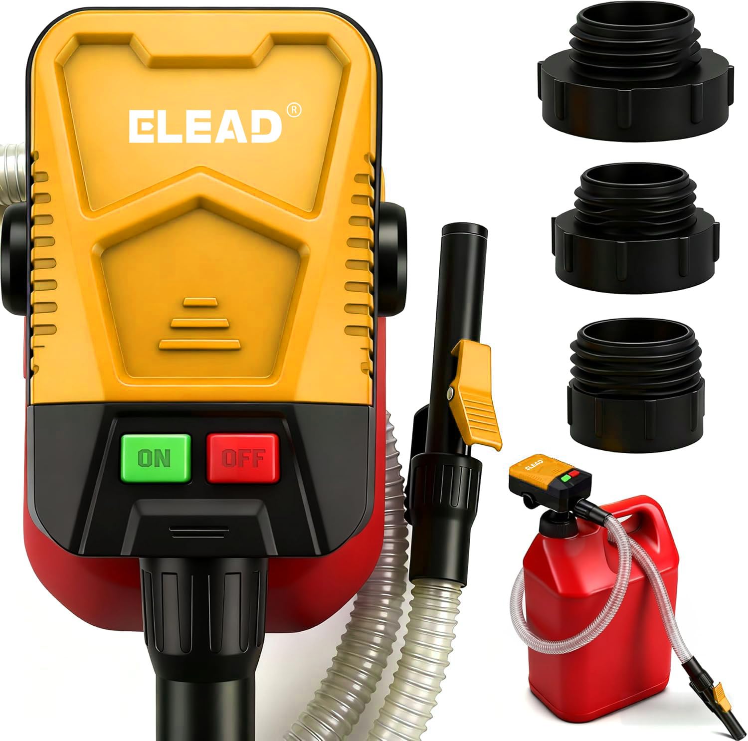 ELEAD battery-powered fuel pump with auto-stop to prevent spills during transfers.