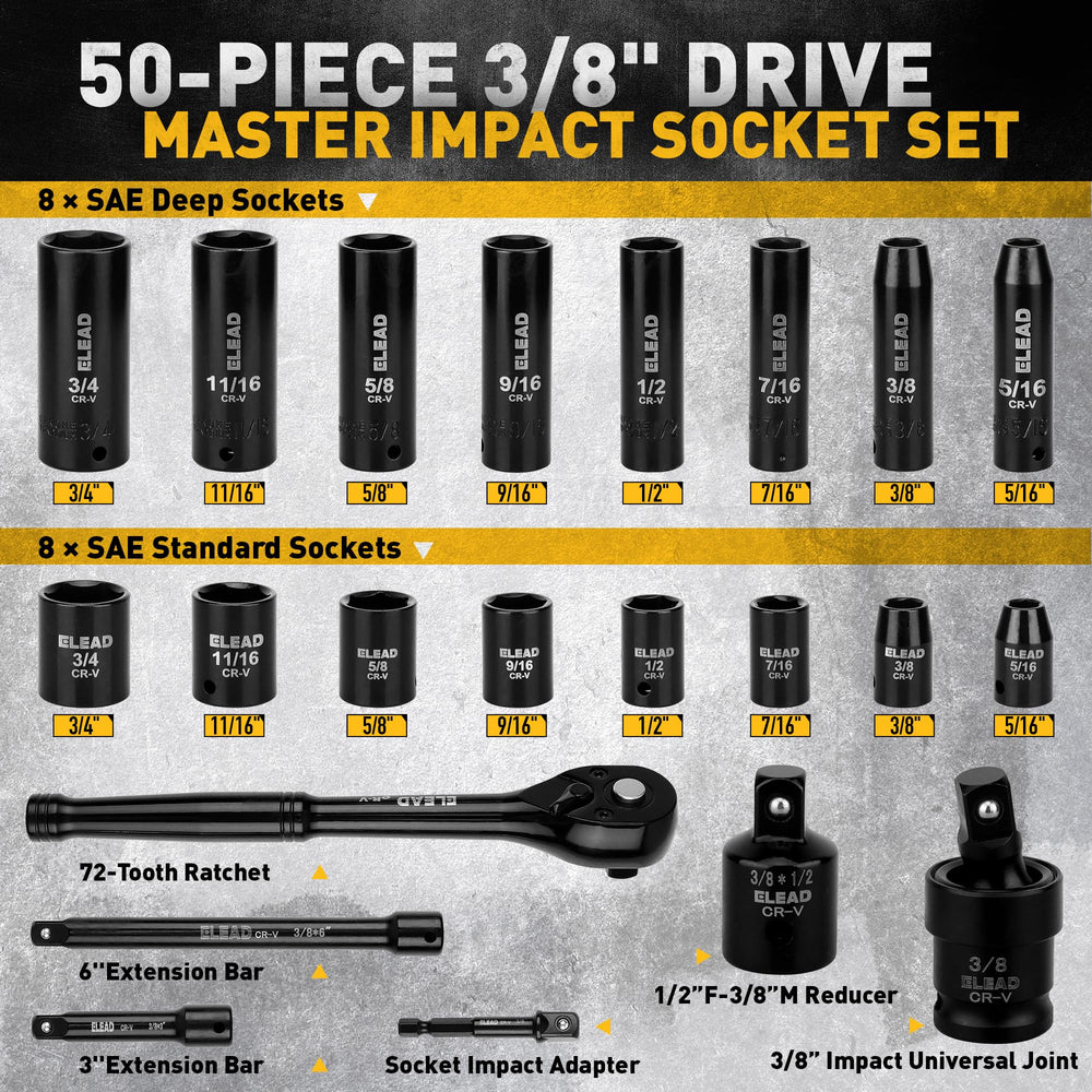 ELEAD deep-socket-closeup showing 6-point design and durable CR-V steel construction