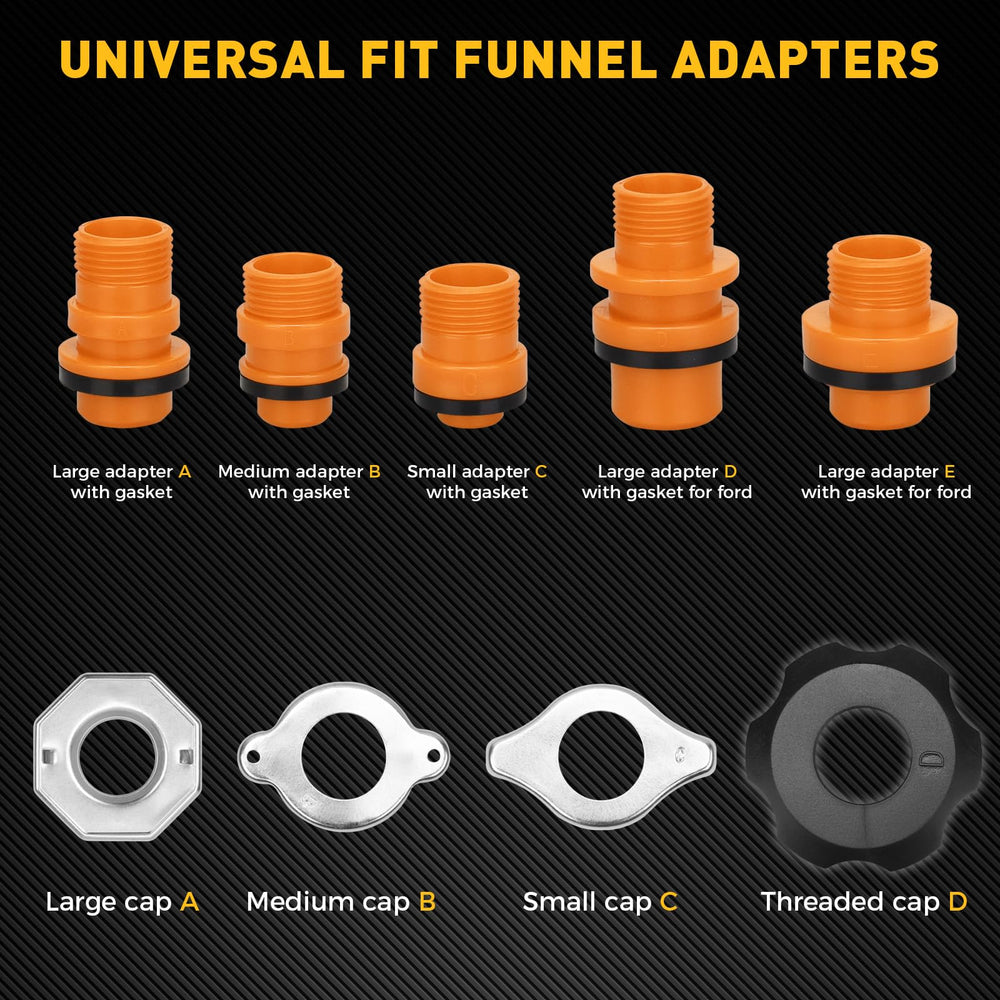 ELEAD no-spill coolant funnel kit adapters for universal vehicle compatibility