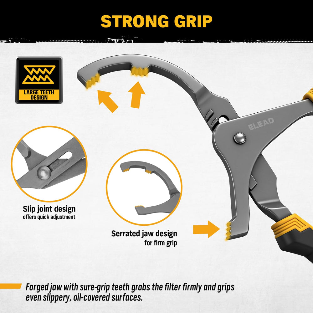 ELEAD serrated teeth grip on oil filters for secure removal