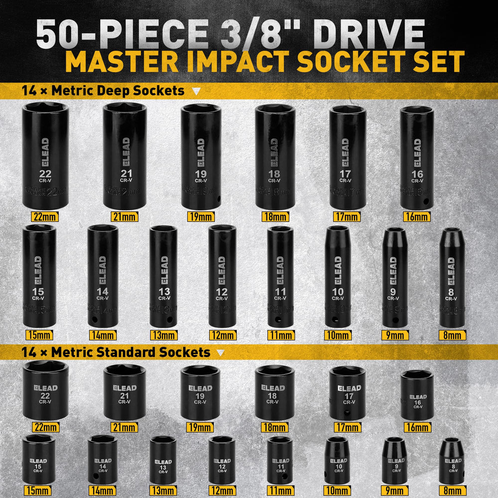 ELEAD socket-array-top-view displaying both SAE and metric sockets for fast selection