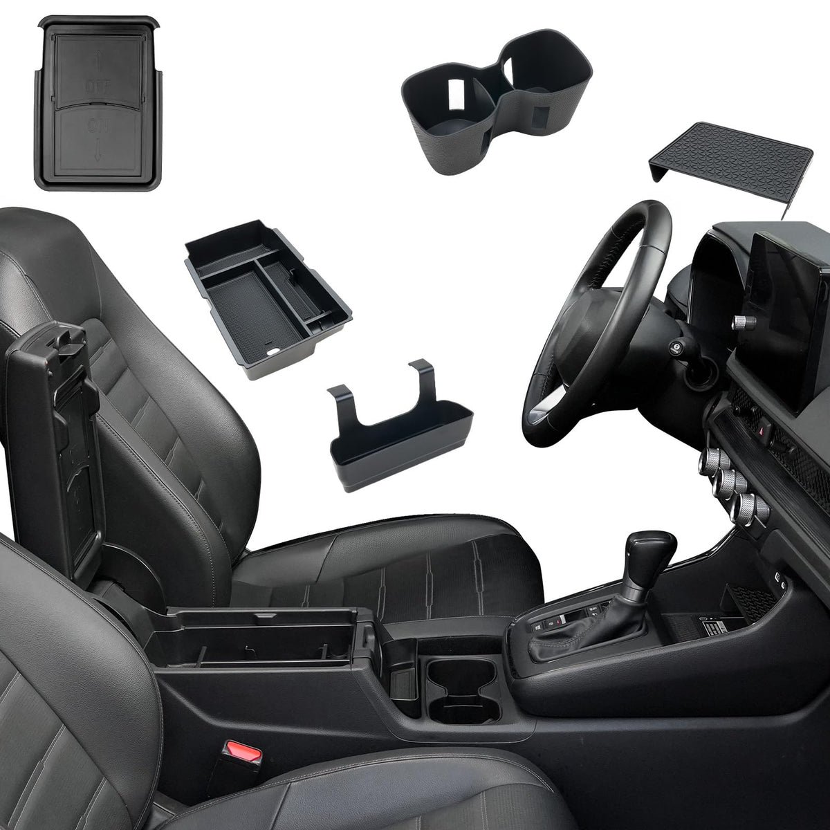 ELECFRESH center-console armrest drawer keeps essentials neatly organized.