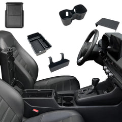 ELECFRESH center-console armrest drawer keeps essentials neatly organized.