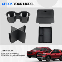 ELECFRESH hidden armrest storage box conceals items for a clean cabin look.