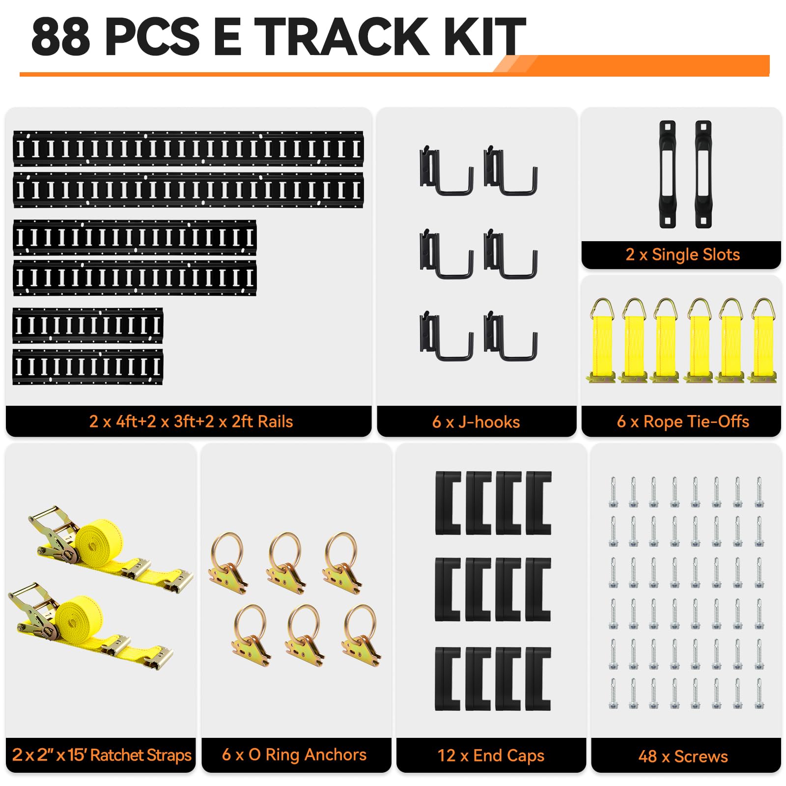 Elechomes E Track Rail Kit rope tie-offs enable adjustable securing.