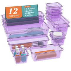 ElegantArray 12-piece drawer organizer in purple for neat vanity storage.
