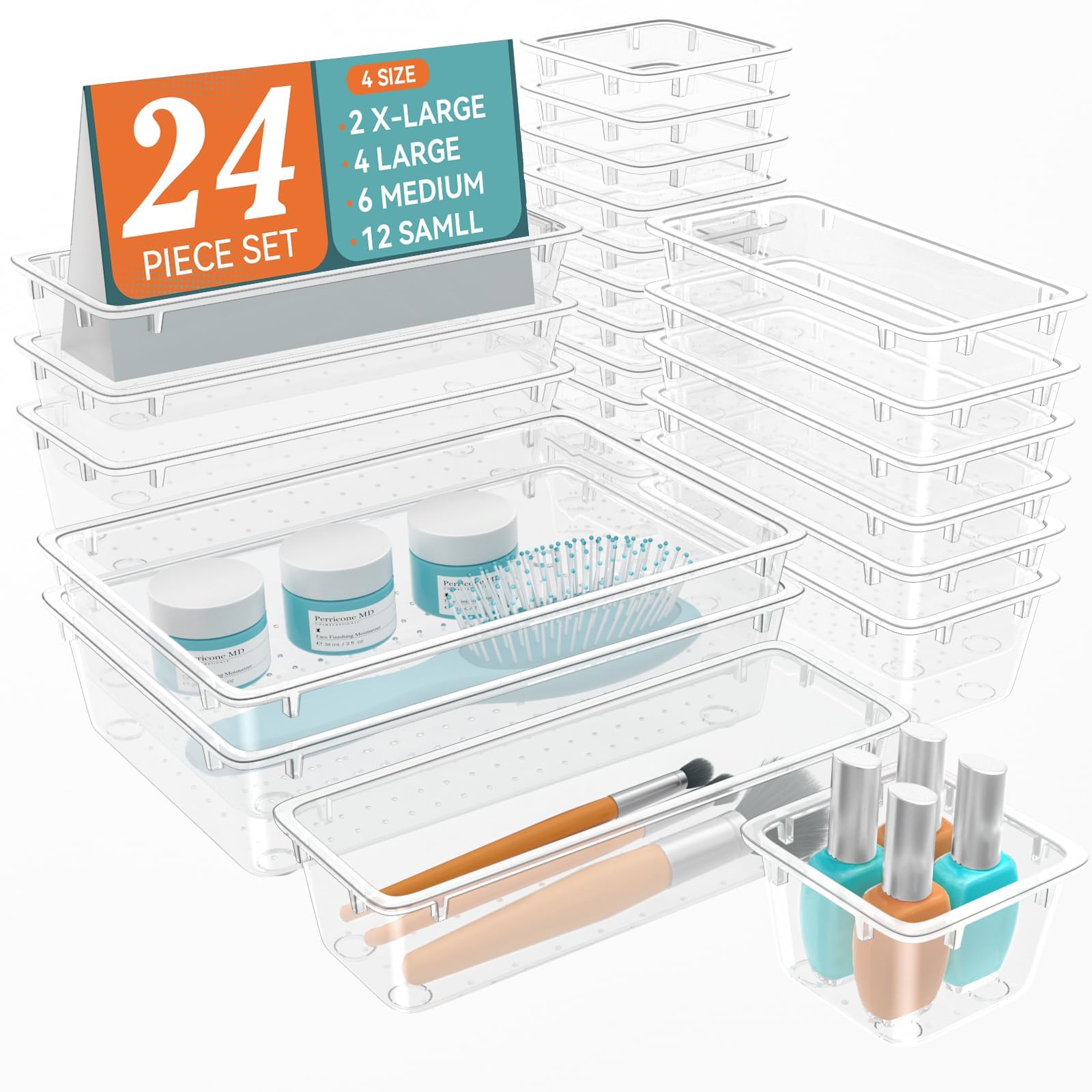 ElegantArray clear large 9-1x5-9x1-8 drawer trays organize bulky items visibly