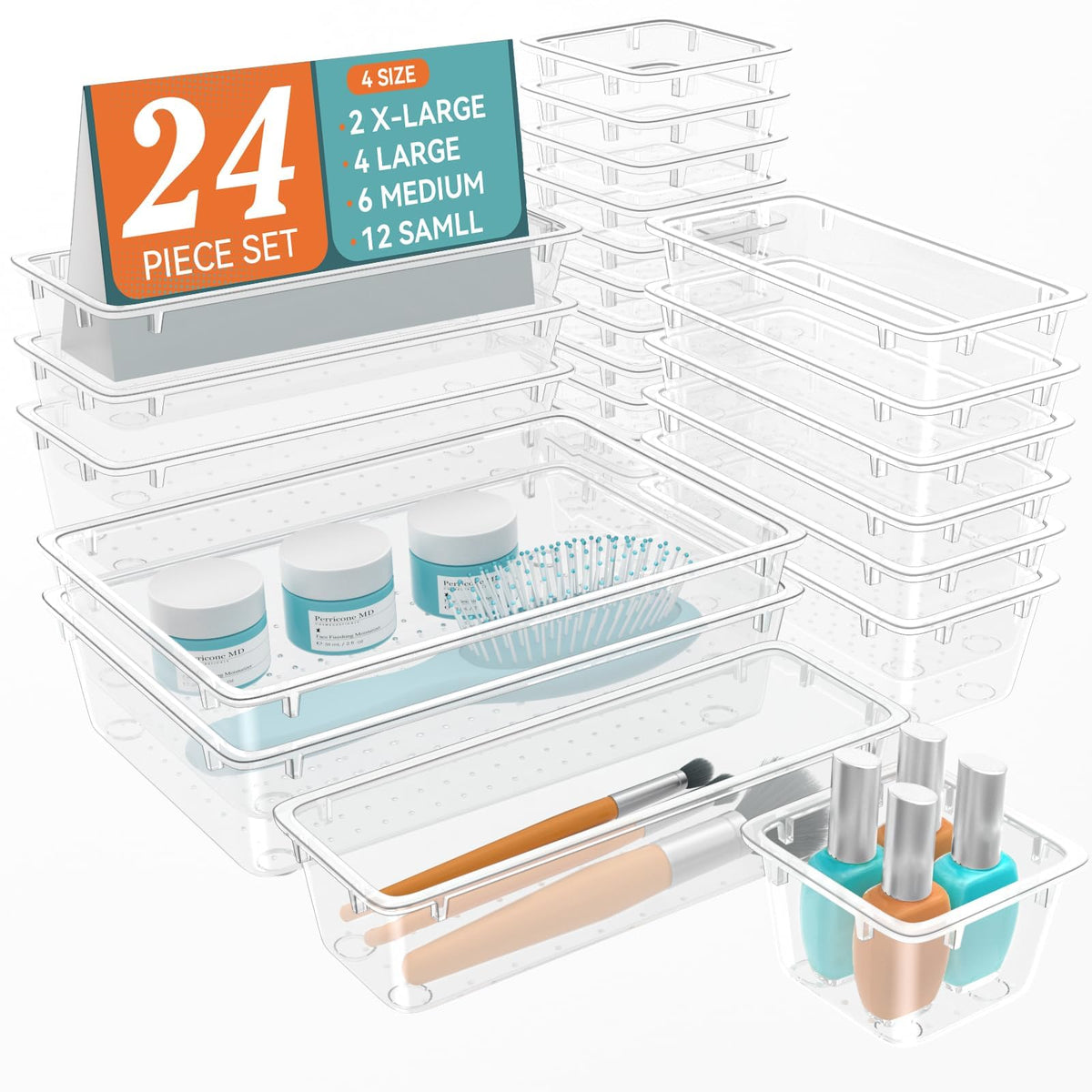 ElegantArray clear large 9-1x5-9x1-8 drawer trays organize bulky items visibly