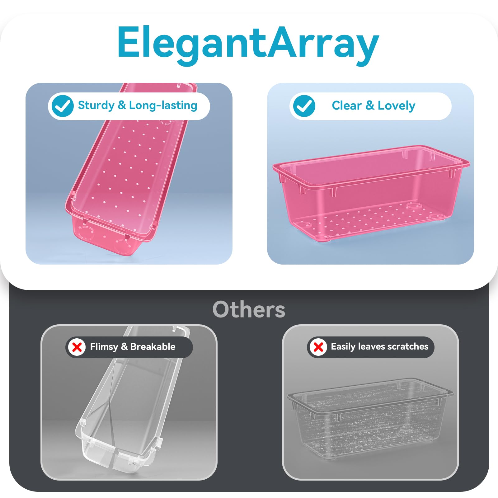 ElegantArray mid-size drawer organizers separating cosmetics and office supplies.