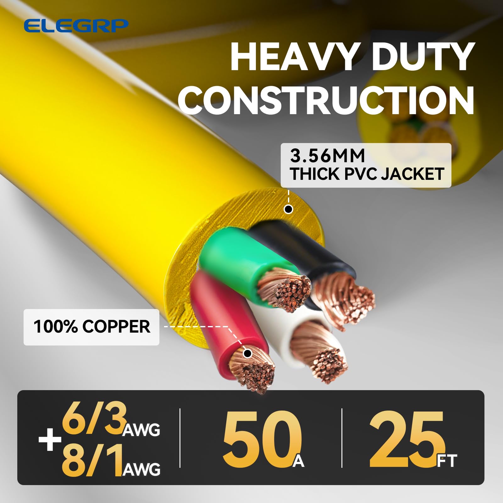 ELEGRP 6/3+8/1 gauge STW wiring supports heavy load power.