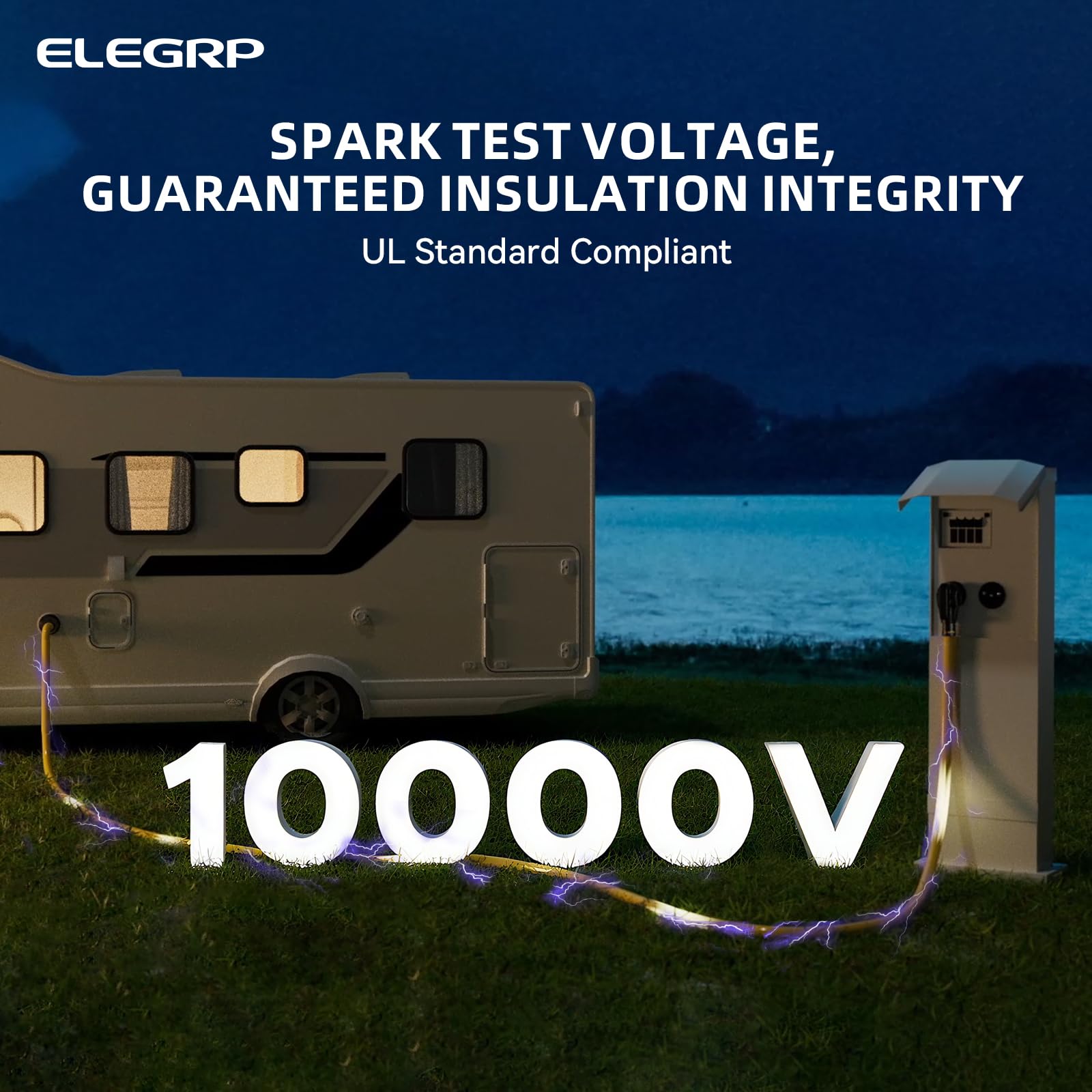 ELEGRP heavy-duty cord at campsite powering RVs and generators.
