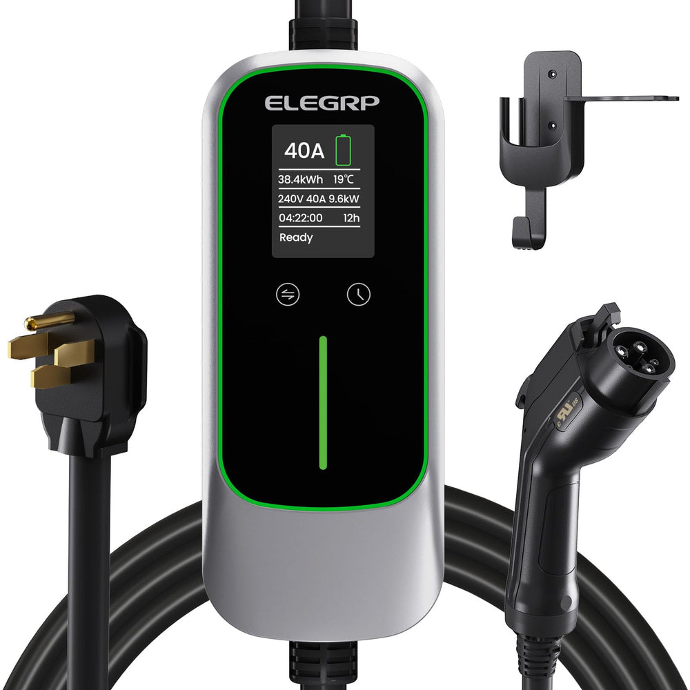 ELEGRP Level 2 EV Charger with 25ft extension cable for versatile home charging.