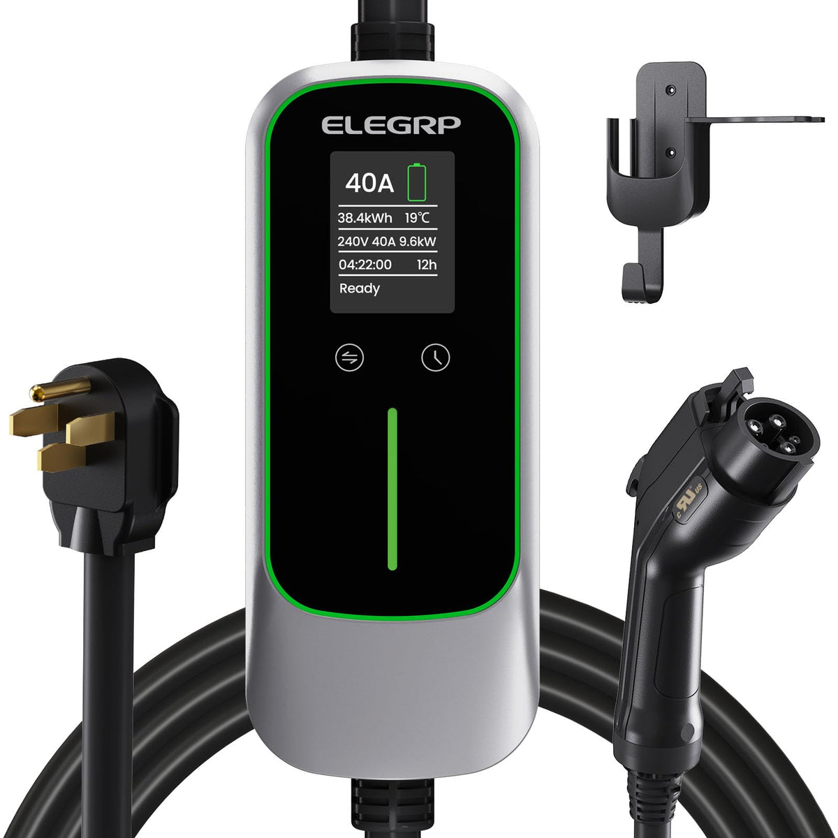 ELEGRP Level 2 EV Charger with 25ft extension cable for versatile home charging.