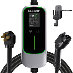 ELEGRP Level 2 EV Charger with 25ft extension cable for versatile home charging.