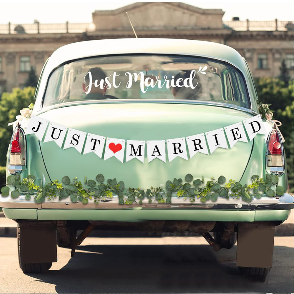 ElekTonny wedding flower vine draped along the car for romantic flair