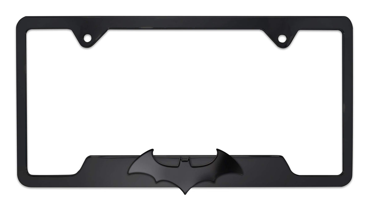 Elektroplate Batman license frame front view highlights bold 3D design and durable metal.