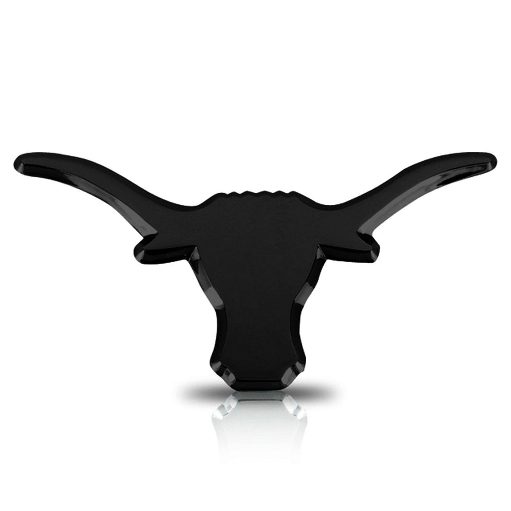 Elektroplate UT Longhorn black emblem front view highlights a durable, weather-resistant car decor
