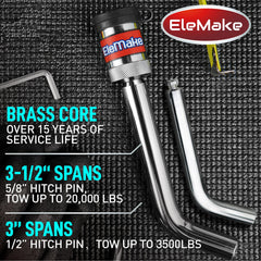 Elemake hitch lock dual pins provide versatile Class I–V compatibility.