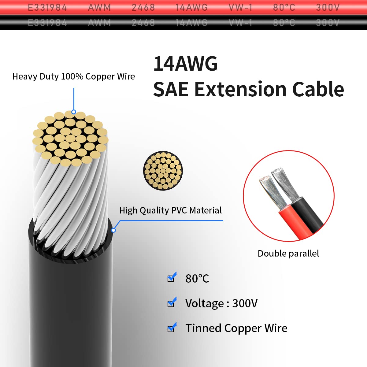 ELFCULB SAE extension cable waterproof cap protects connectors from rain and dust