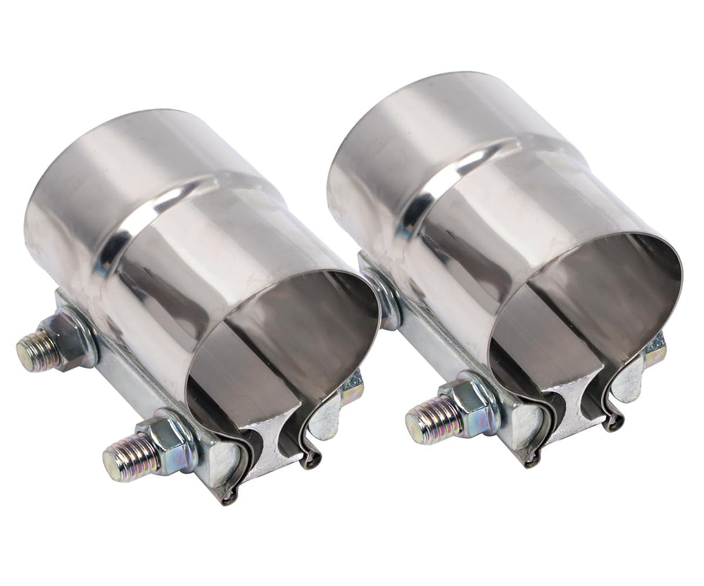 eLifecenter 2in exhaust clamp assembly showing secure wrap-around seal for pipes