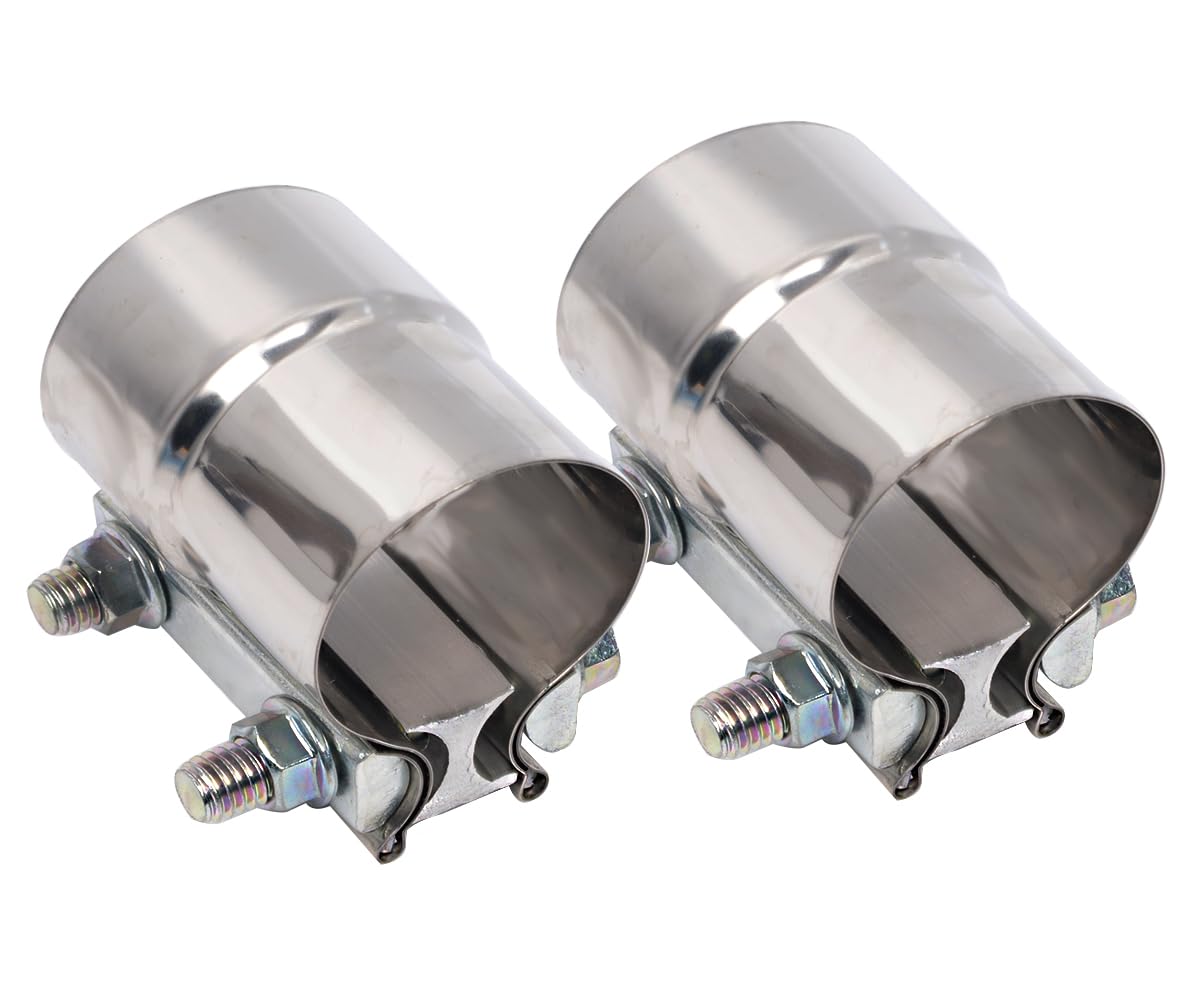 eLifecenter 2in exhaust clamp assembly showing secure wrap-around seal for pipes