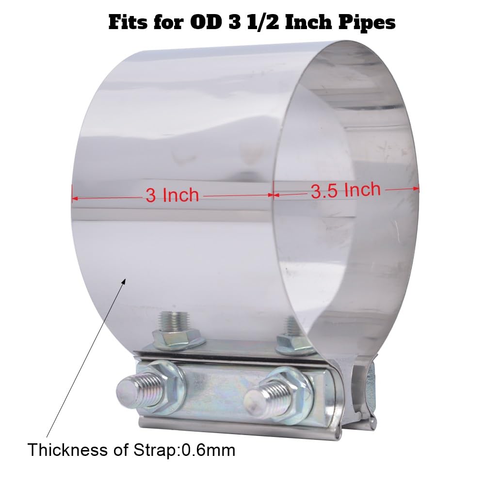 eLifecenter 3-1/2 inch exhaust clamp side view highlights even tension distribution