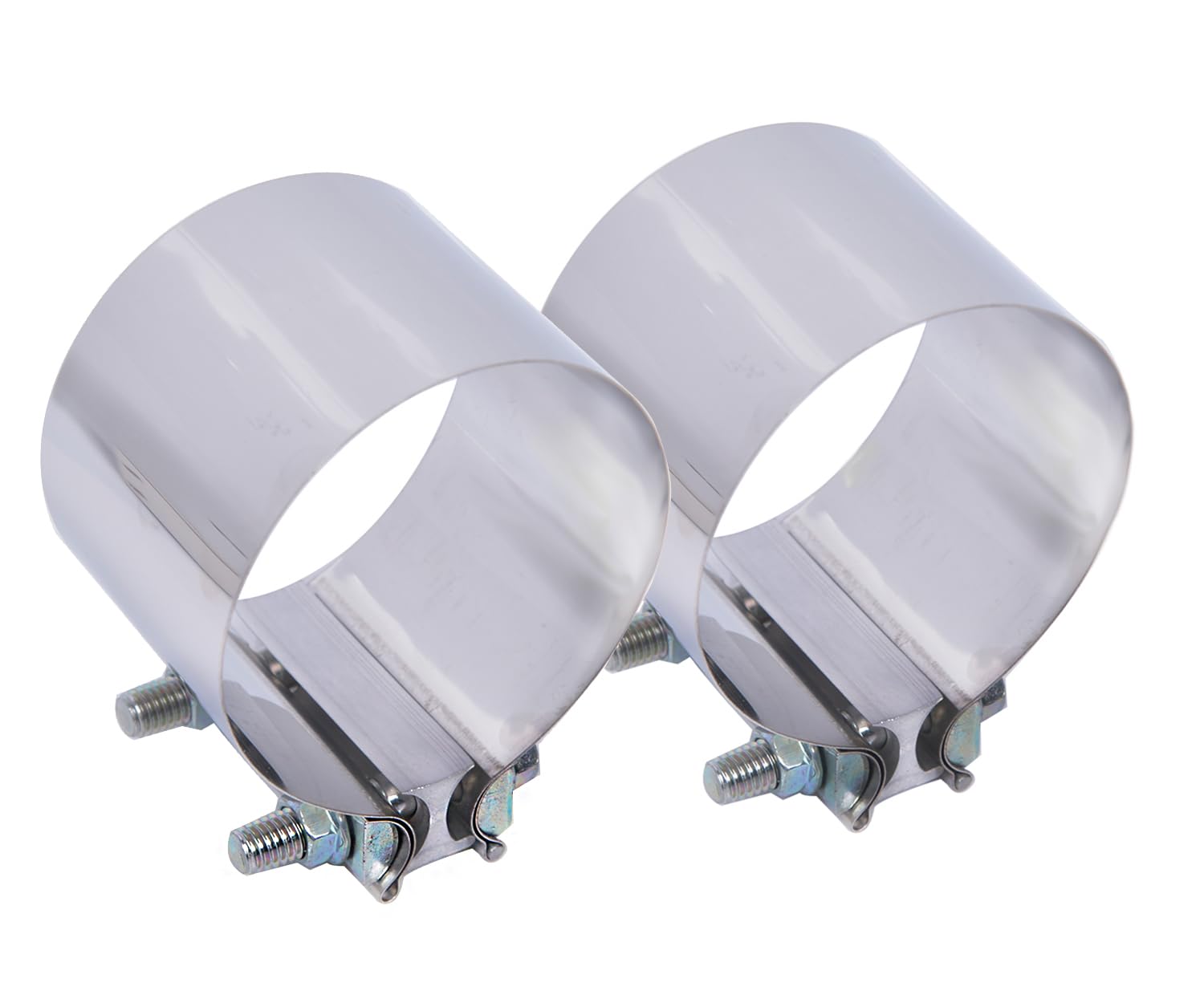 eLifecenter 3-1/2 inch exhaust clamp top view shows secure wrap with stainless steel band