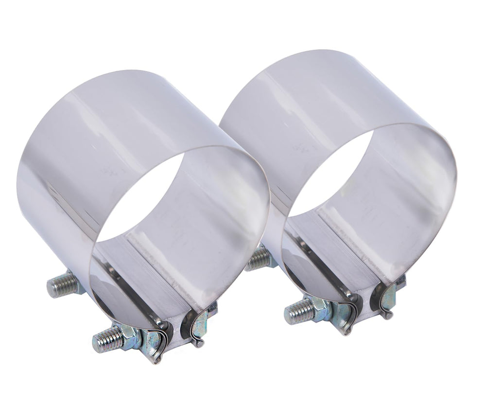 eLifecenter 3-1/2 inch exhaust clamp top view shows secure wrap with stainless steel band