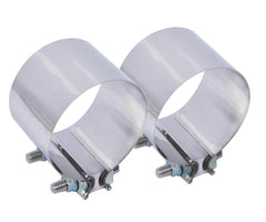 eLifecenter 3-1/2 inch exhaust clamp top view shows secure wrap with stainless steel band