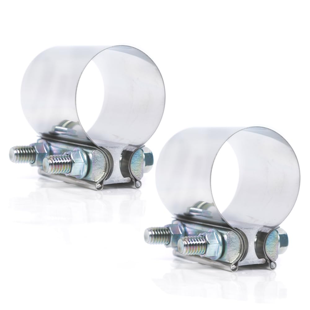 The eLifecenter 3-inch exhaust clamp front view shows a secure, leak-free joint.