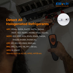 Elitech CLD-100 audible and visual alarm indicators for clear leak alerts.