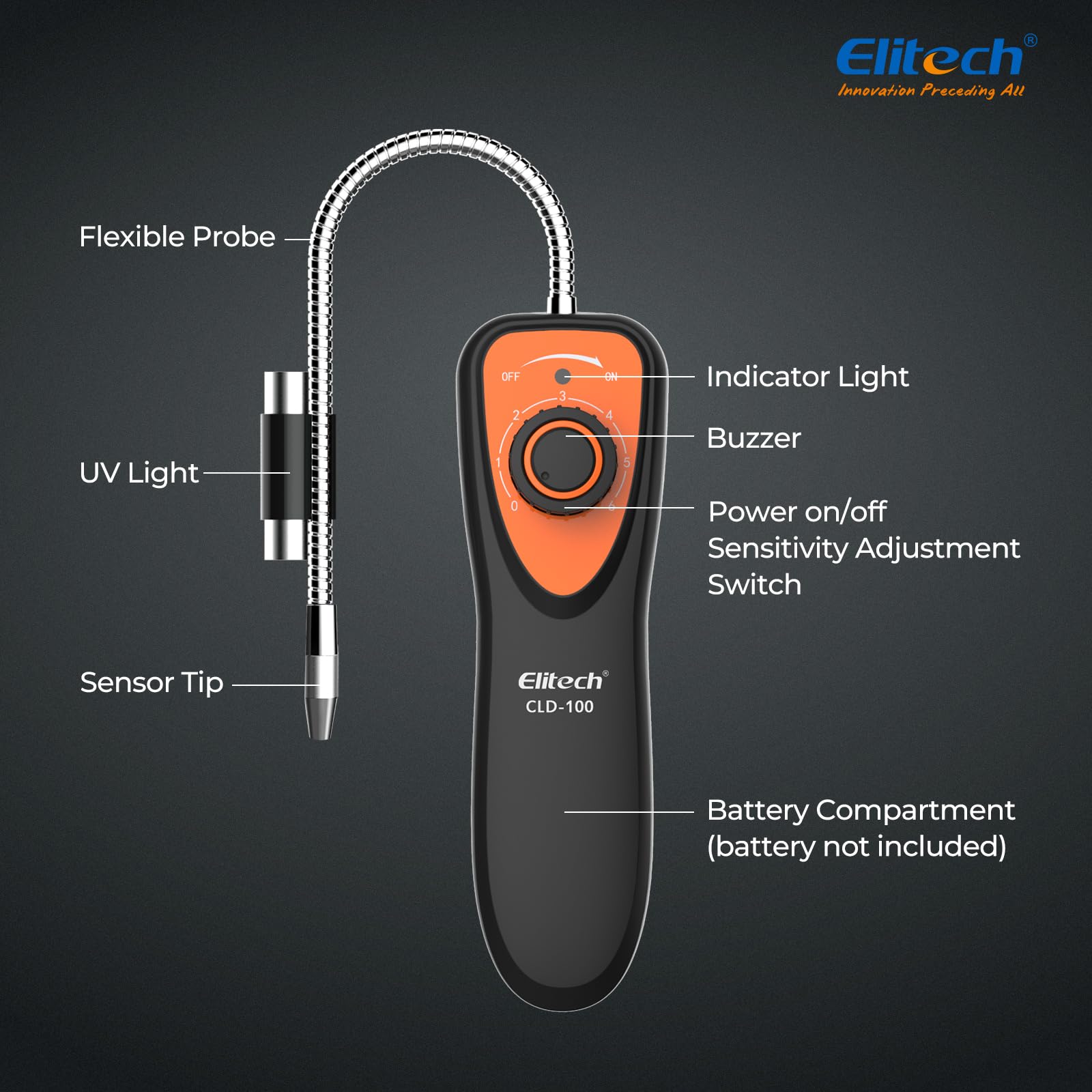 Elitech CLD-100 dual-color indicators show battery status at a glance.