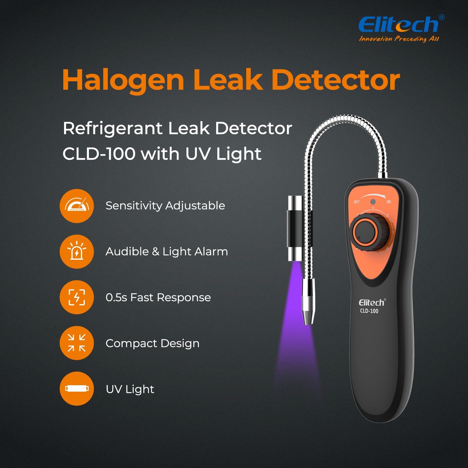 Elitech CLD-100 with flexible 8.26-inch probe reaching tight engine areas.