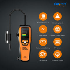 Elitech HVAC leak detector TFT display delivers clear readings during service.