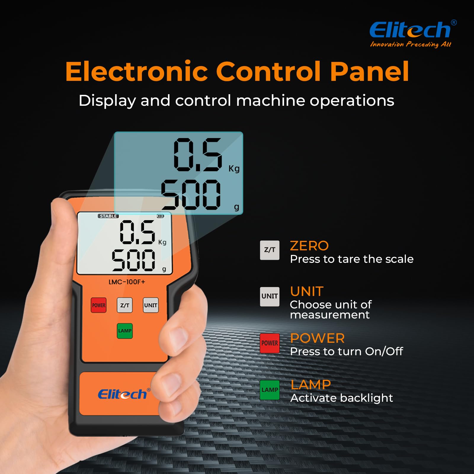 Elitech LMC-100F battery compartment supporting long operation.