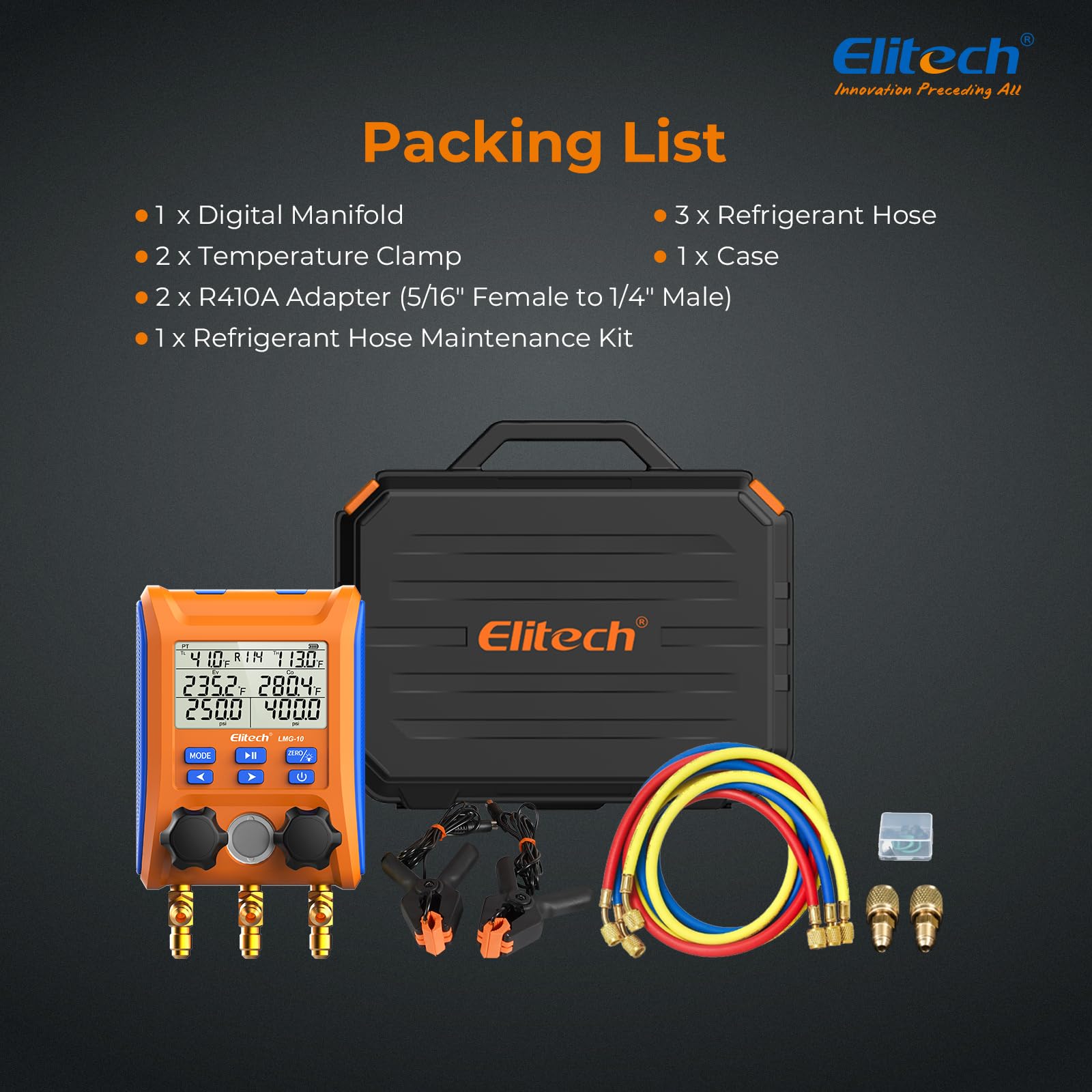 Elitech LMG-10Plus compact case and included accessories for transport.