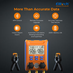 Elitech LMG-10W hoses and connectors ensure reliable connections during HVAC servicing.