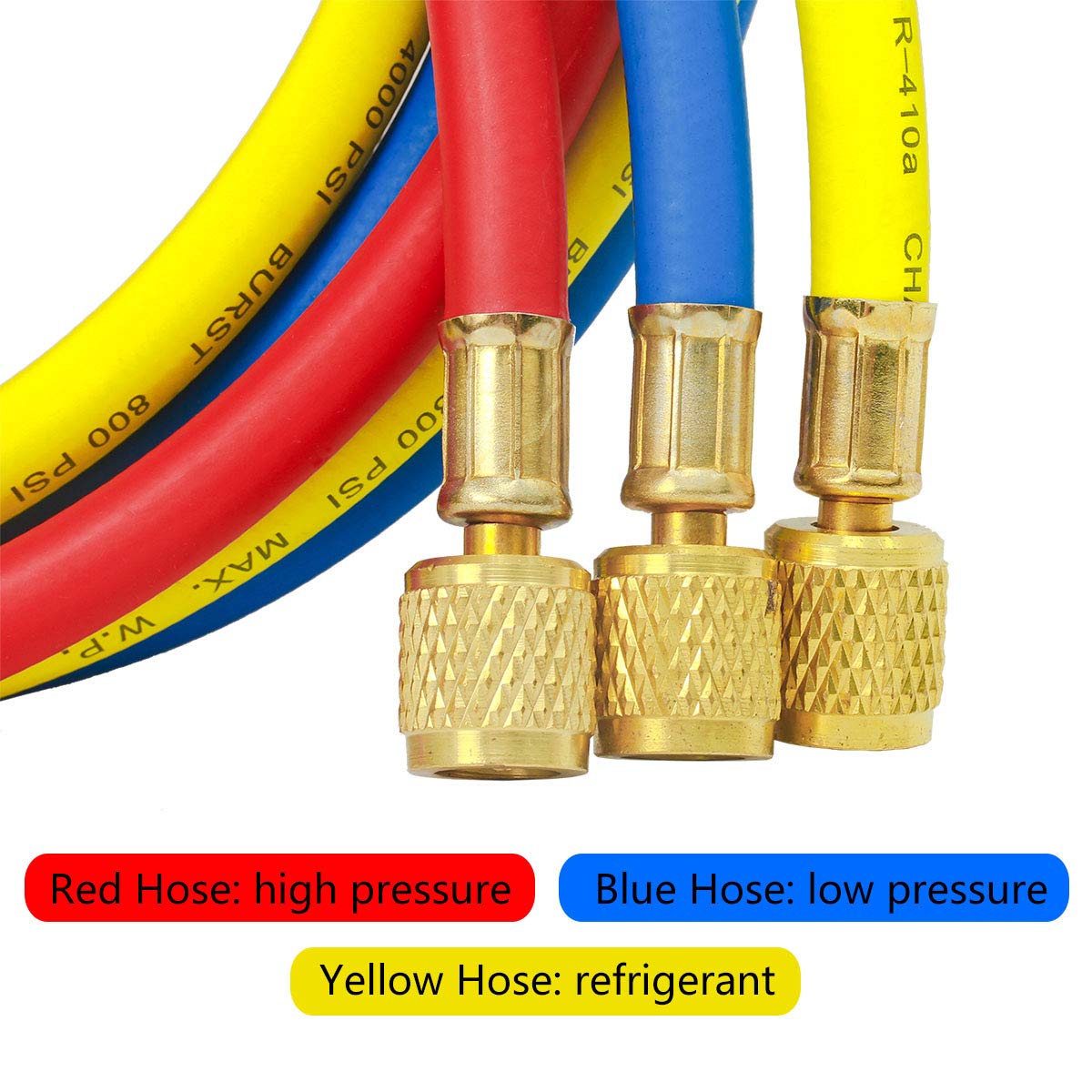 Elitech refrigerant hose blue 59in for safe R134a and R22 connections.