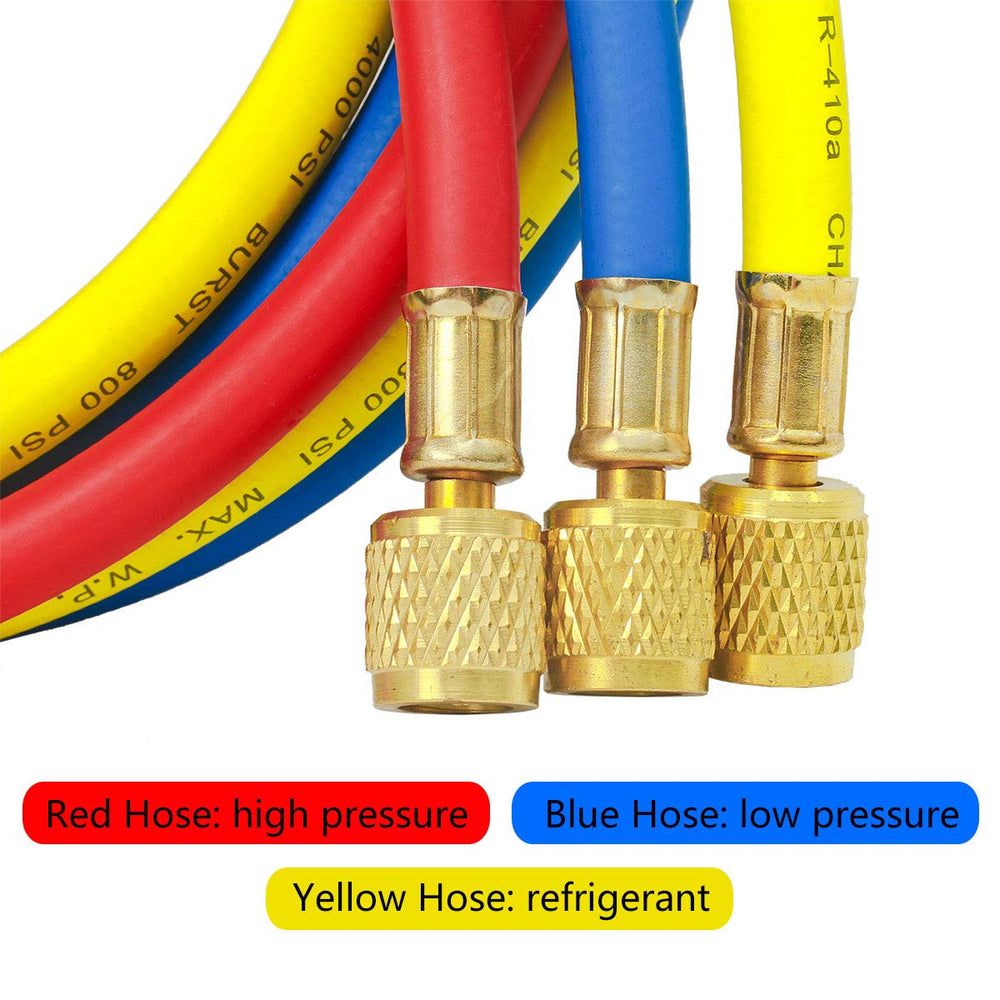 Elitech refrigerant hose blue 59in for safe R134a and R22 connections.