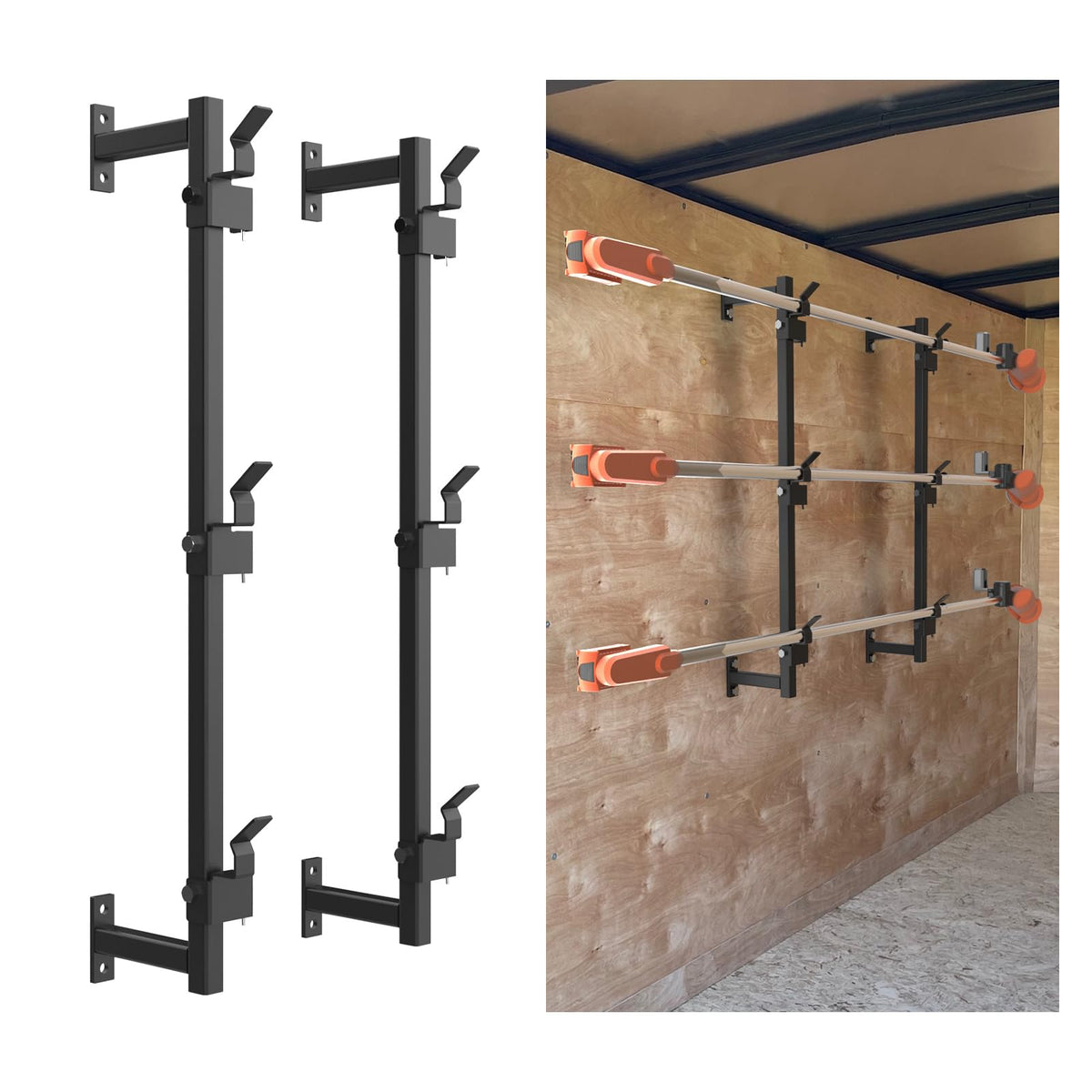 ELITEWILL trailer weed eater rack mounted for easy access and organized gear.